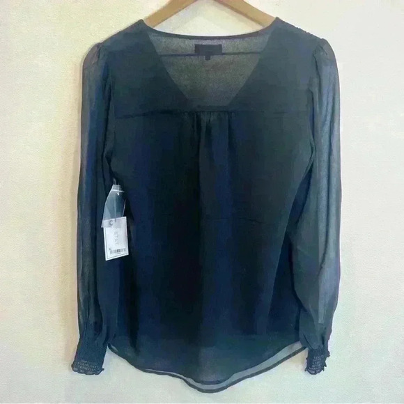 NWT 1. State Women’s Smocked Detail Button Up Blouse in Black Size X-Small - Picture 7 of 12